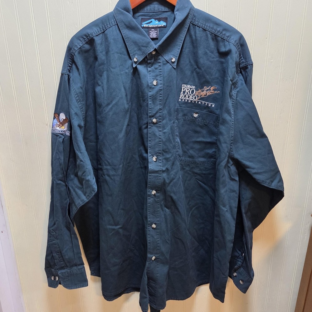 Tri-Mountain Shirt Mens 2XL Green Long Sleeve Western Colorado Rodeo Button Up